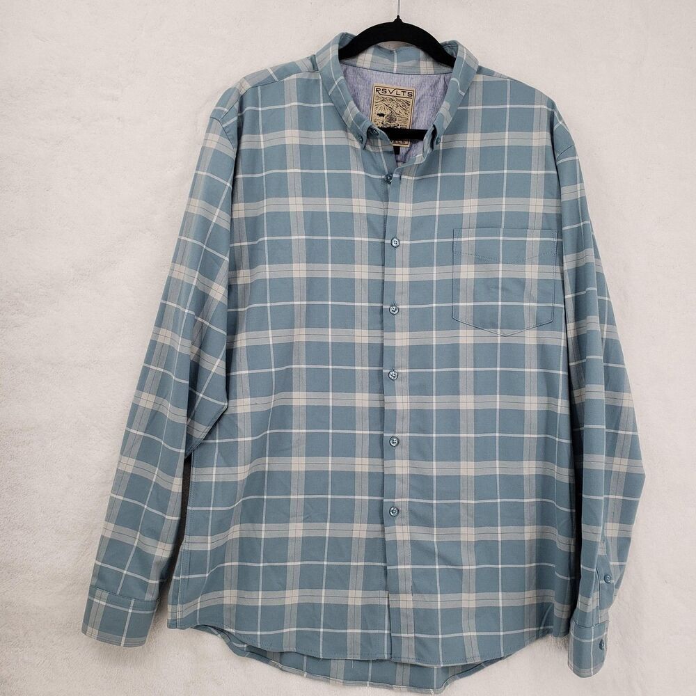 RSVLTS Shirt Men XL Blue Cream Plaid Borland Flannels Button Down Long Sleeve
